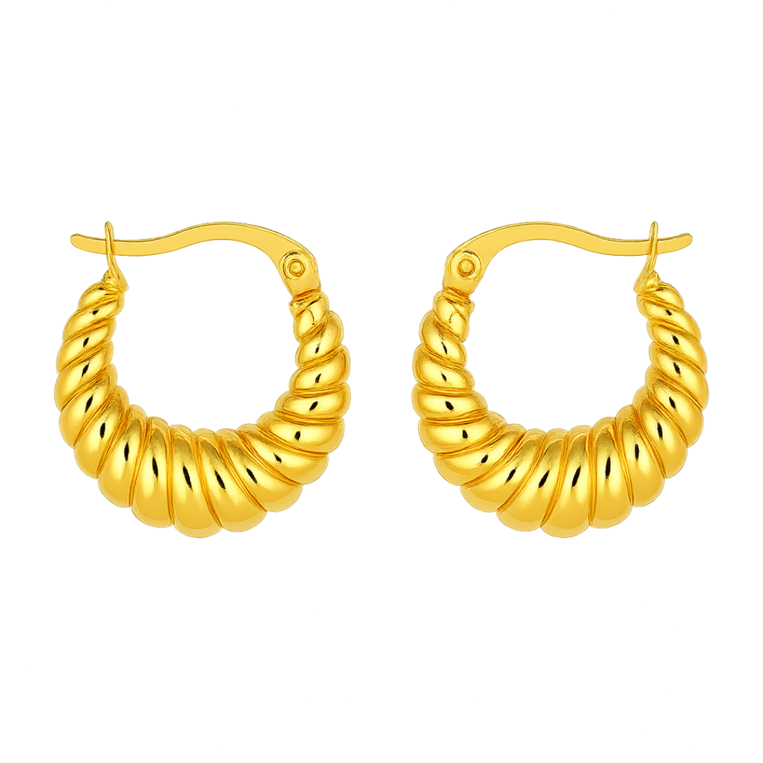 Aros dorados estilo croissant – Acero inoxidable chapado en oro 18K, diseño espiral grueso