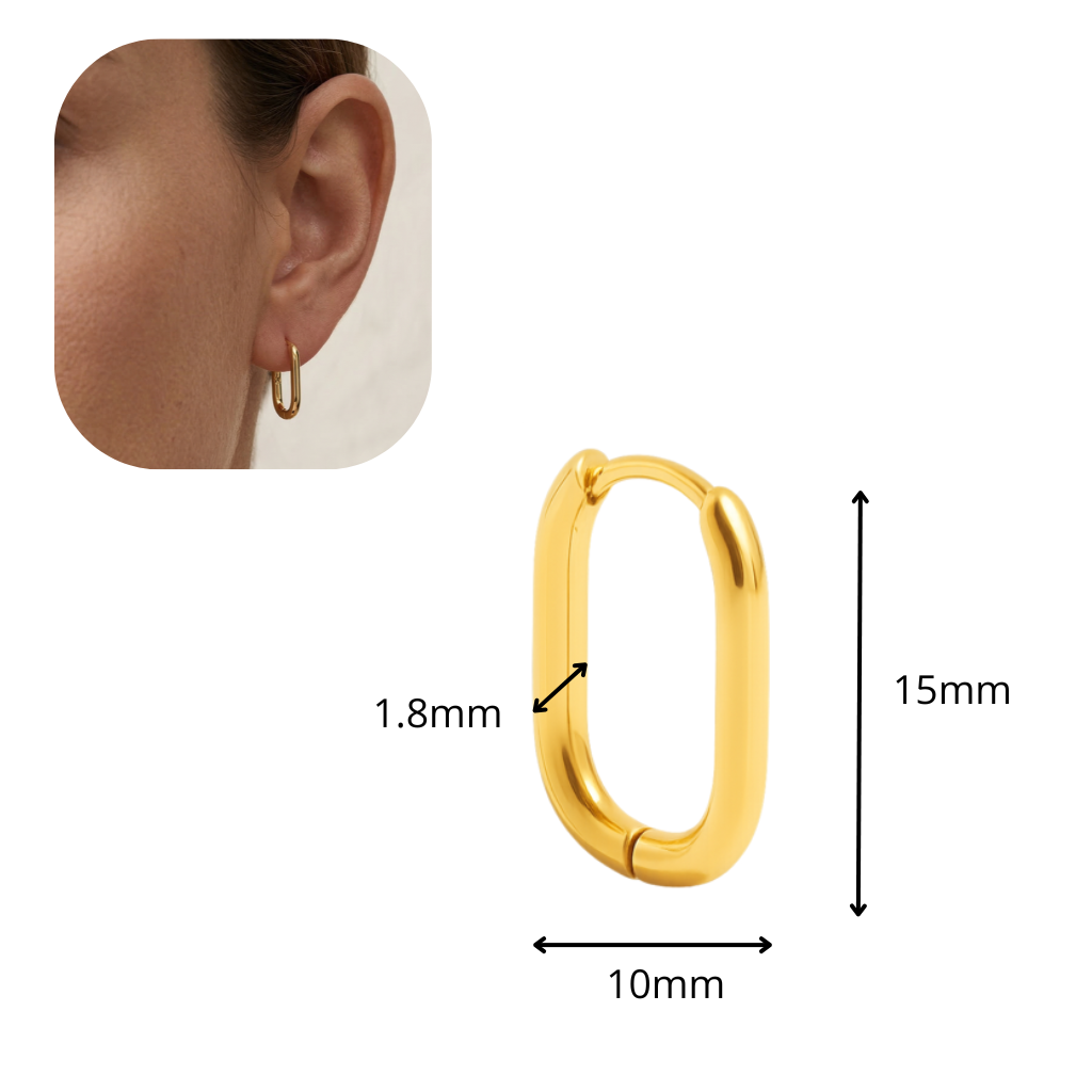Aretes de aro rectangulares en acero inoxidable chapado en oro 18K