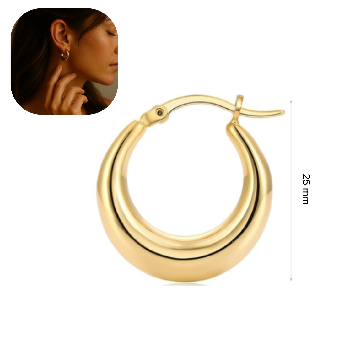 Aretes de aro modernos de acero inoxidable con chapado de oro de 18k