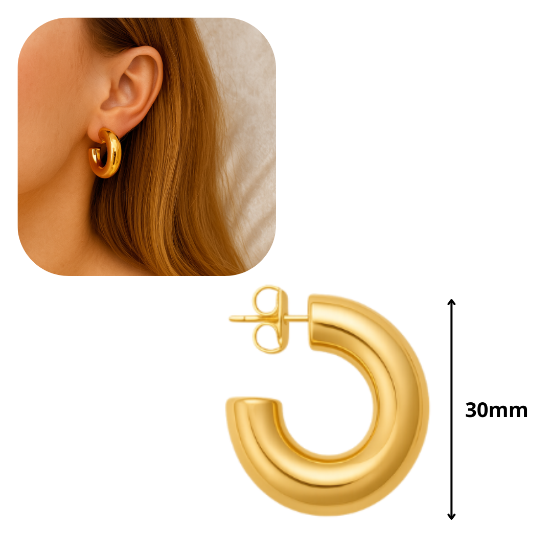 Aretes de aro gruesos dorados en acero inoxidable chapado en oro 18K