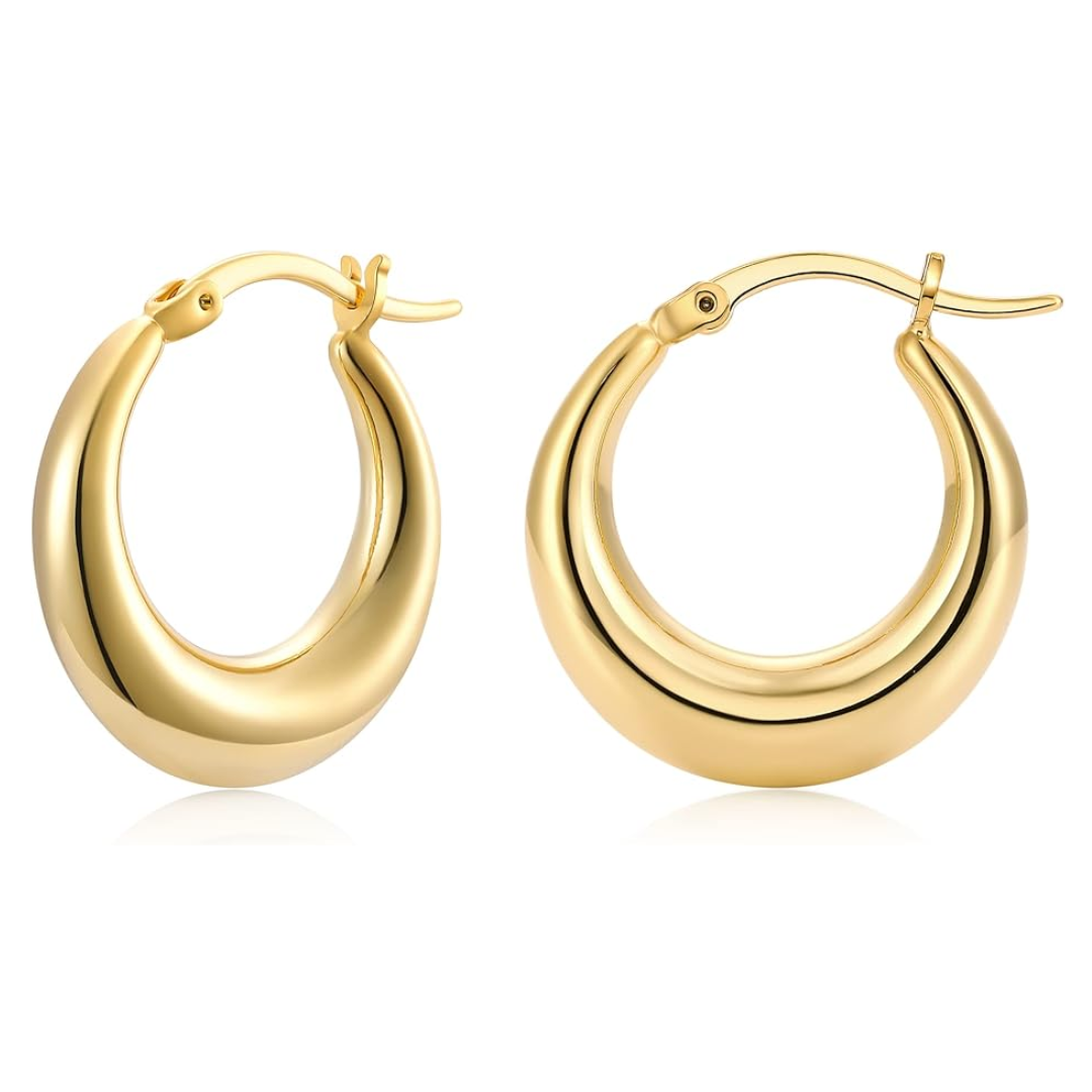 Aretes de aro modernos de acero inoxidable con chapado de oro de 18k