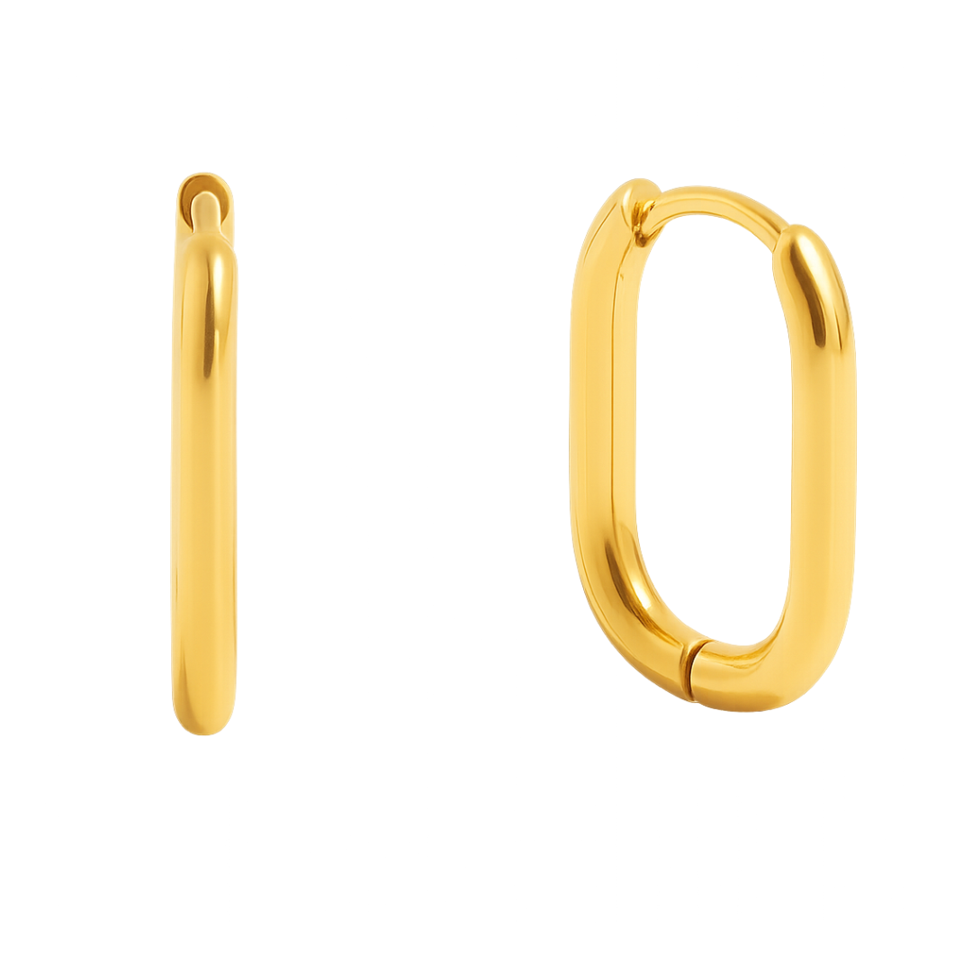 Aretes de aro rectangulares en acero inoxidable chapado en oro 18K - 15mm