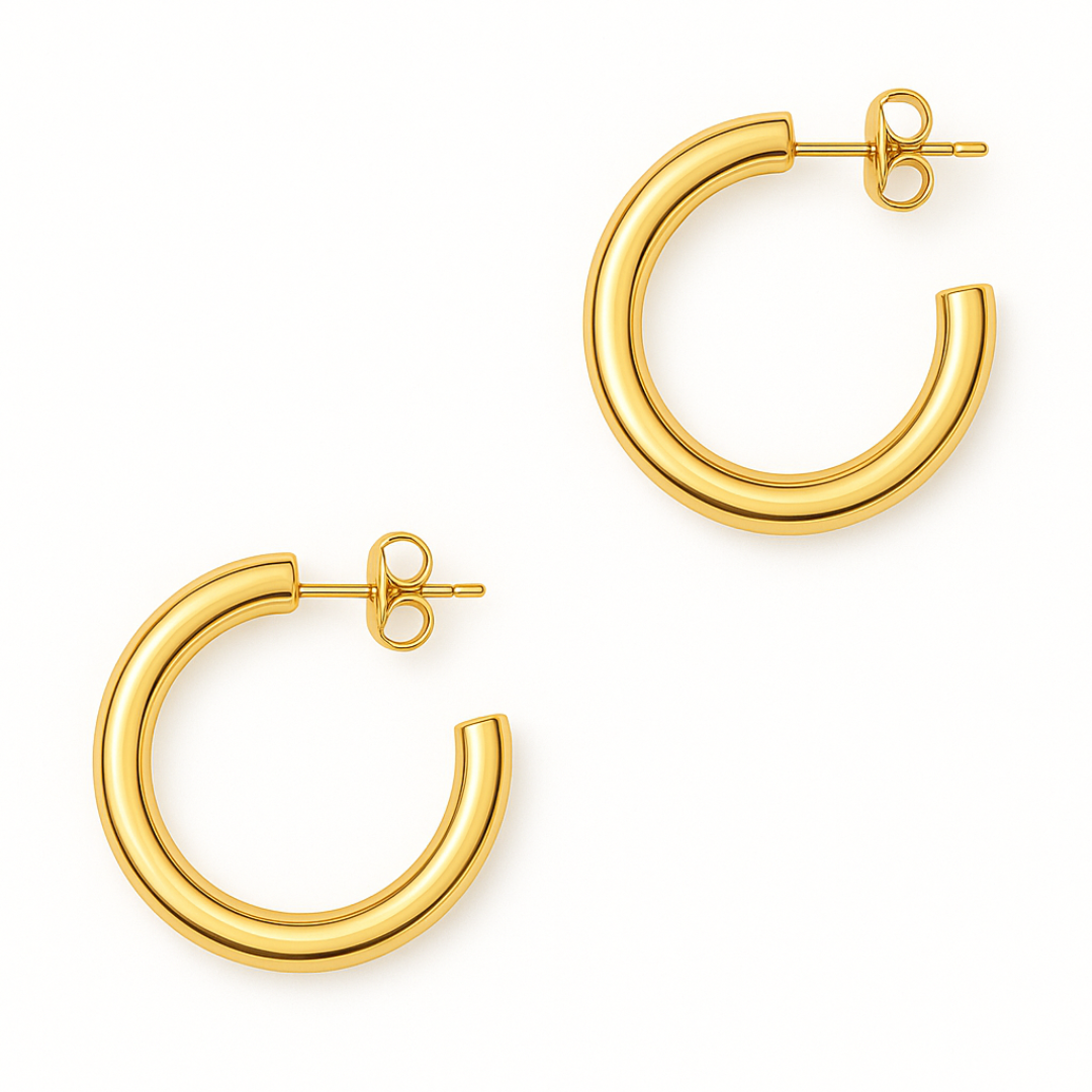 Aretes de aro dorado con acabado fino de acero inoxidable chapado en oro 18k - 25mm