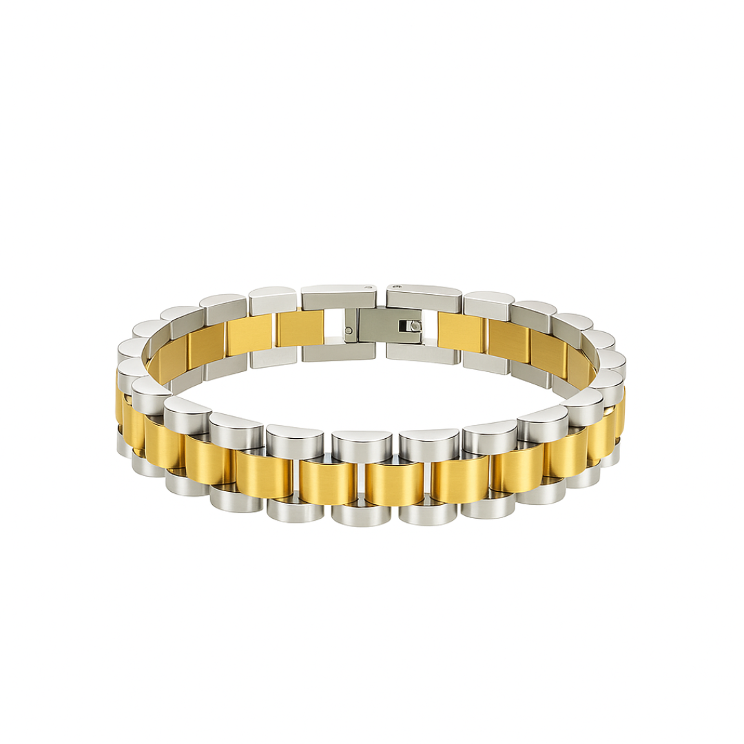 Pulsera desmontable estilo reloj de acero inoxidable chapada en oro 18K