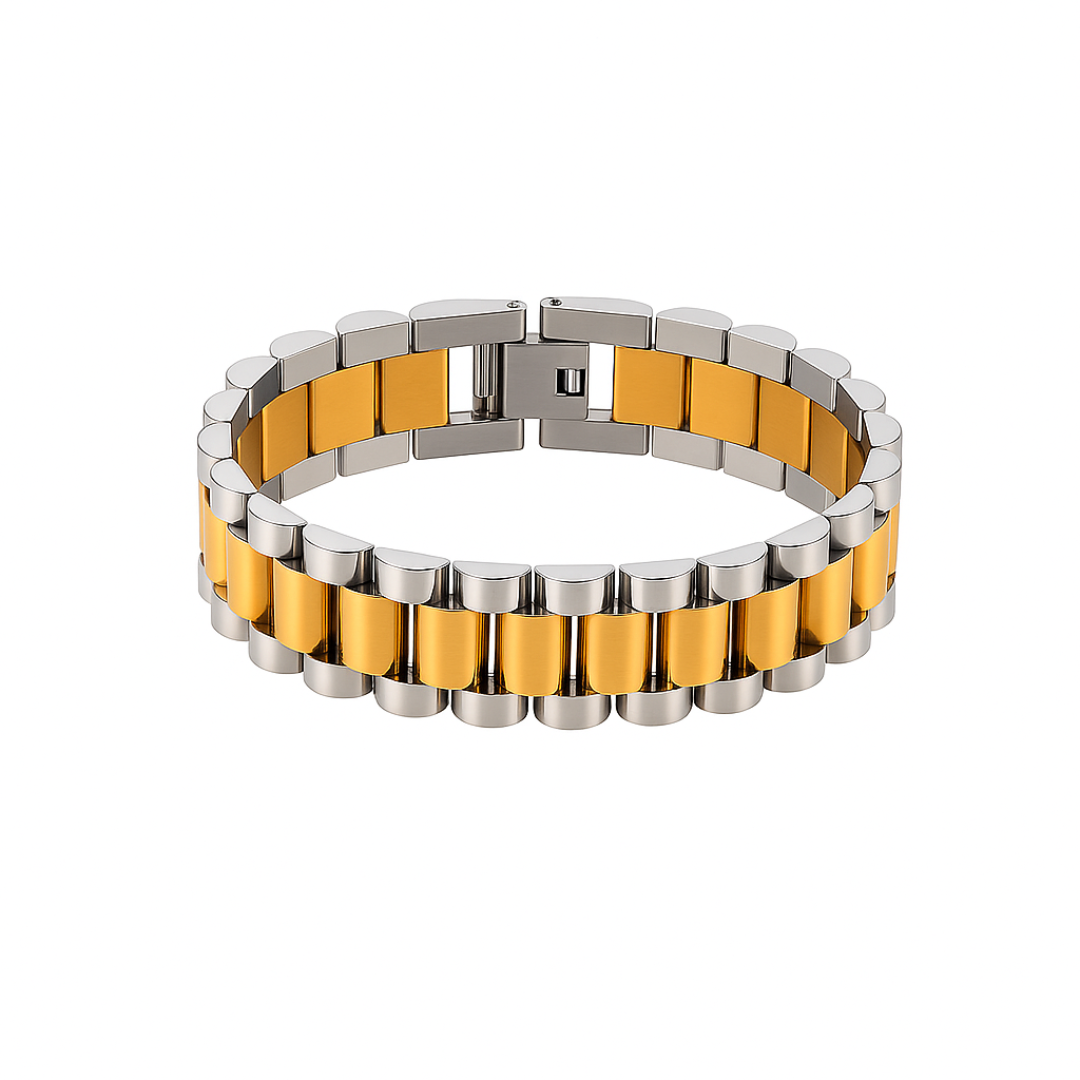 Pulsera desmontable estilo reloj de acero inoxidable chapada en oro 18K