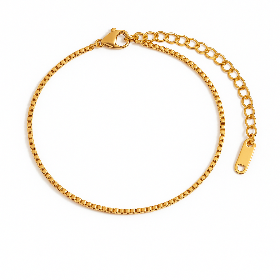 Pulsera Dorada Beads Chain, Box Chain y Figaro Chain chapada en oro 18k de acero inoxidable - Box Chain