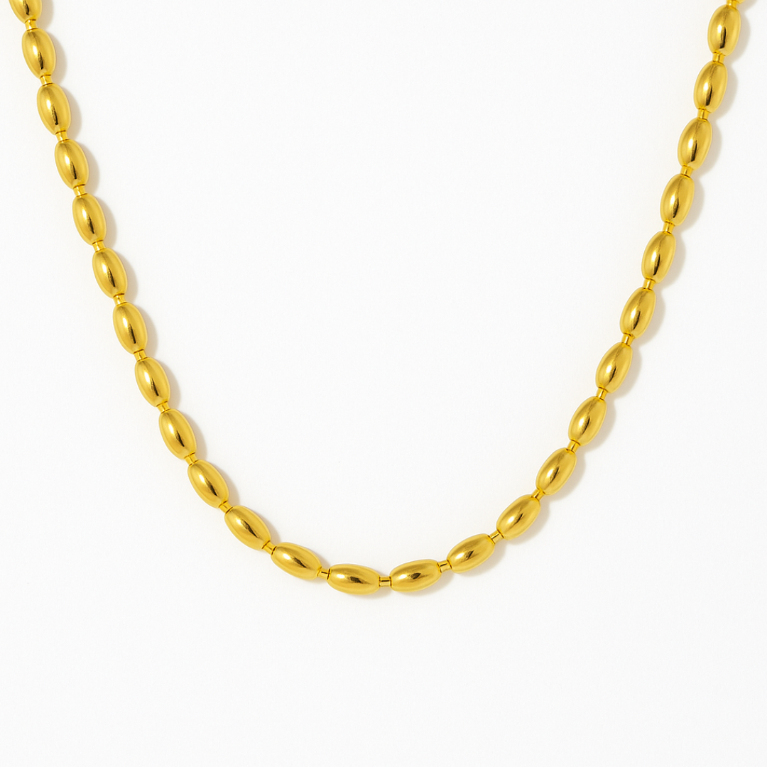 Gargantilla de cuentas ovaladas de Acero inoxidable chapada en oro 18K - Collar de cuentas ovaladas / 40cm