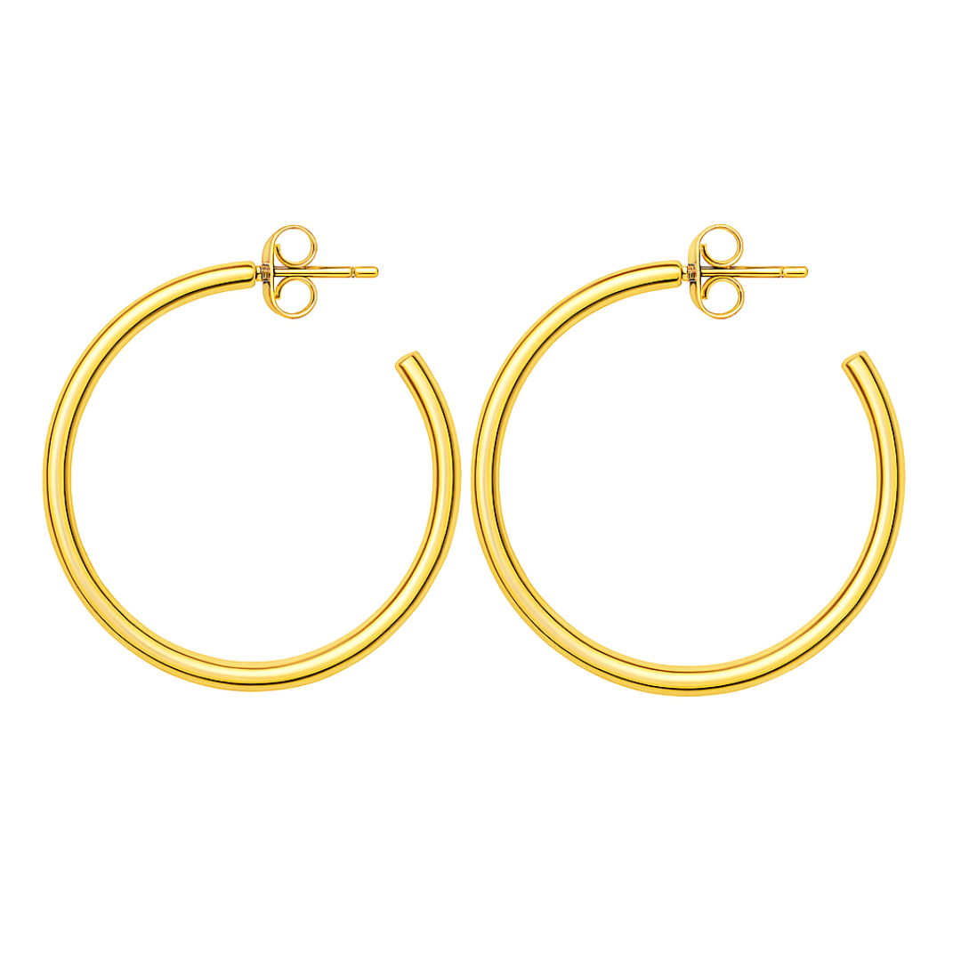 Aretes de aro dorado con acabado fino de acero inoxidable chapado en oro 18k