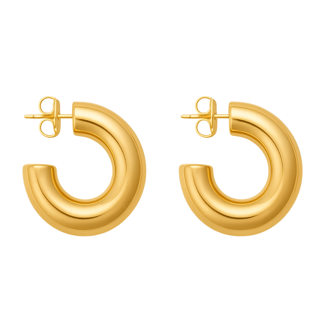Aretes de aro gruesos dorados en acero inoxidable chapado en oro 18K - 30mm