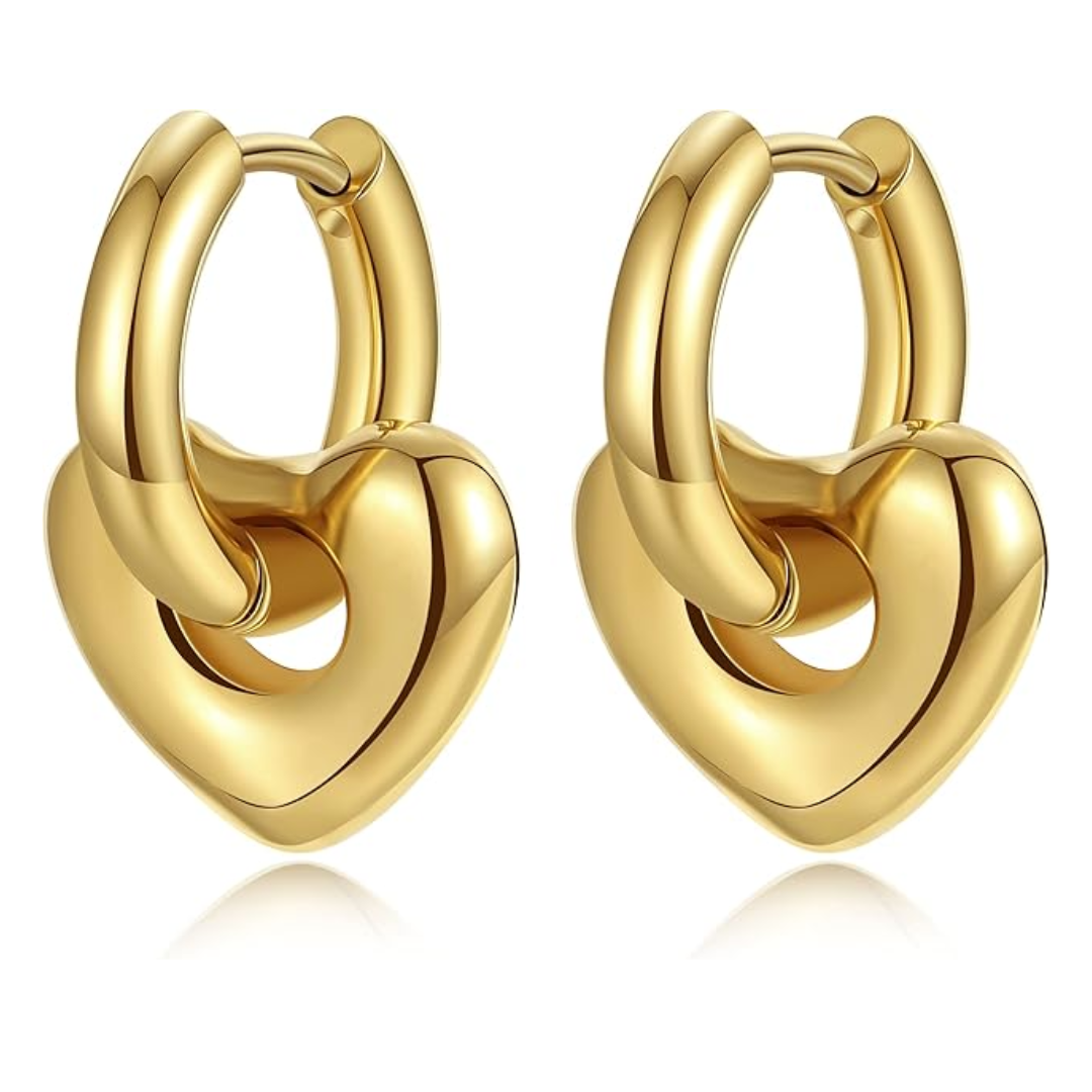 Aretes con siluela de corazón y delicado lazo dorado, aros de acero inoxidable chapado en oro 18 k - gold