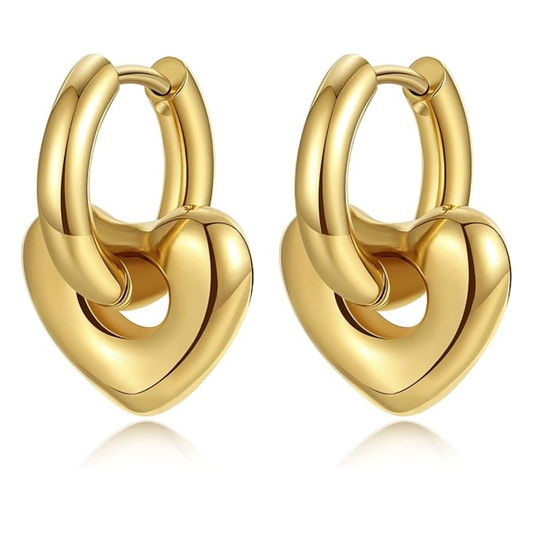 Aretes con siluela de corazón y delicado lazo dorado, aros de acero inoxidable chapado en oro 18 k