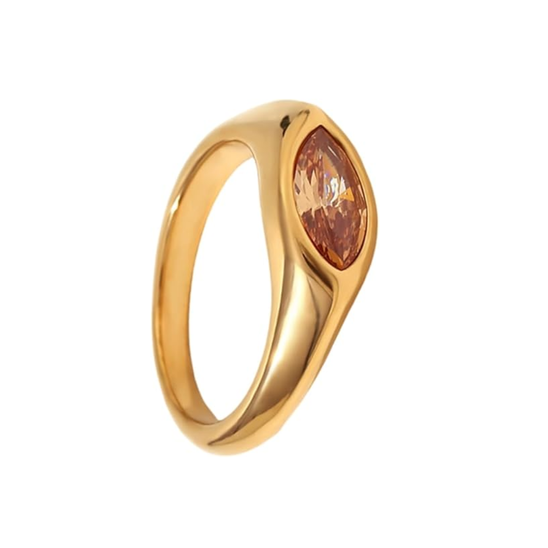 Anillo de sello de circón de ojo de caballo en acero inoxidable chapado en oro 18k - Marron / 5