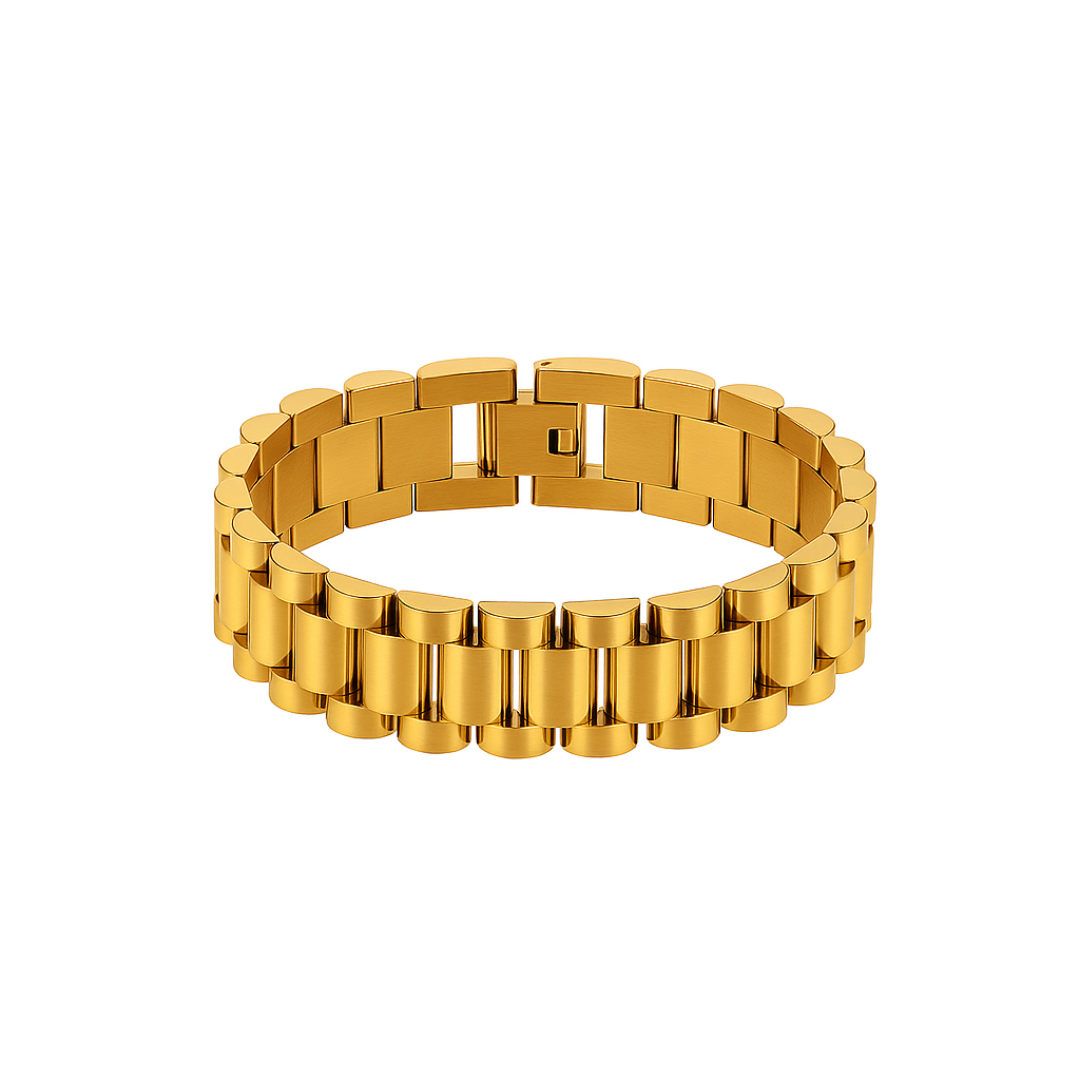 Pulsera desmontable estilo reloj de acero inoxidable chapada en oro 18K