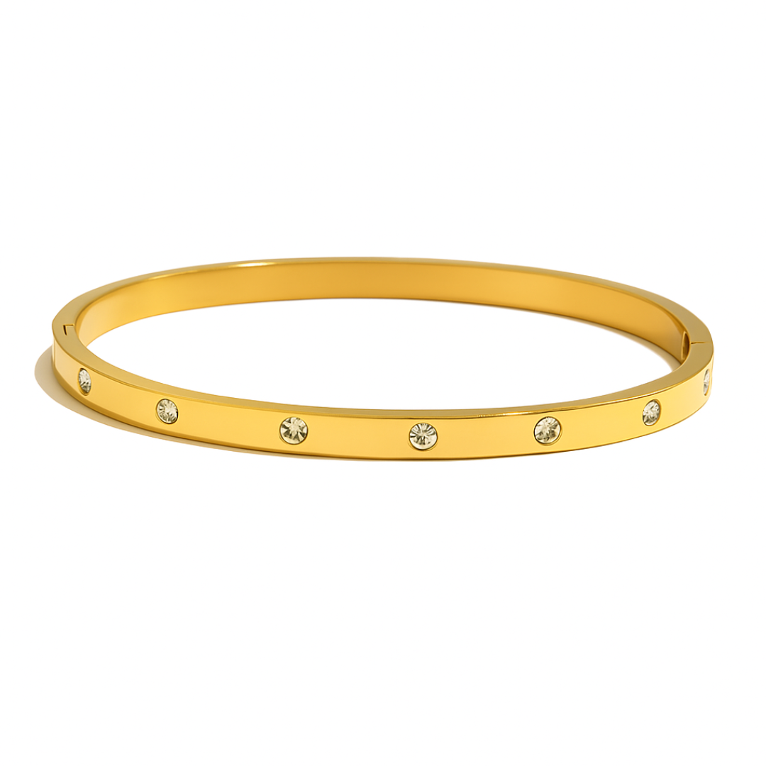 Pulsera tipo brazalete chapada en oro de 18K con circonitas en acero inoxidable - Brazalete con circones