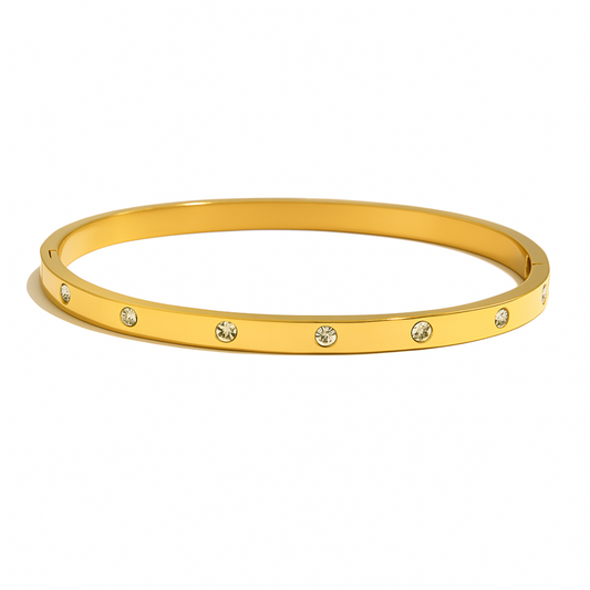 Pulsera tipo brazalete chapada en oro de 18K con circonitas en acero inoxidable