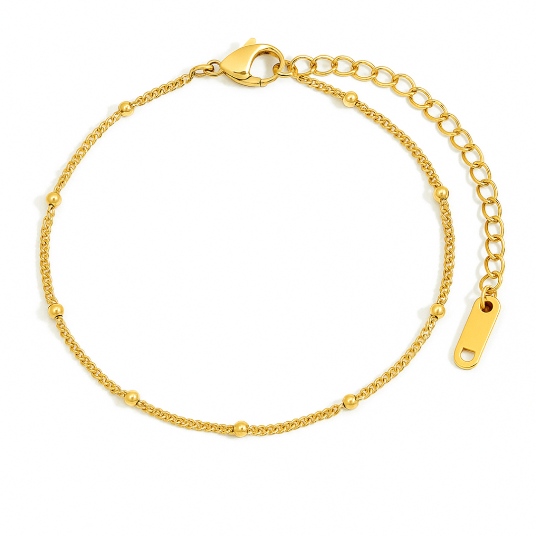 Pulsera Dorada Beads Chain, Box Chain y Figaro Chain chapada en oro 18k de acero inoxidable