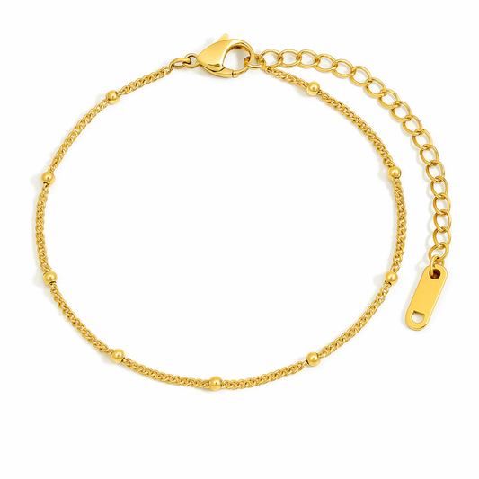 Pulsera Dorada Beads Chain, Box Chain y Figaro Chain chapada en oro 18k de acero inoxidable