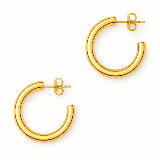 Aretes de aro dorado con acabado fino de acero inoxidable chapado en oro 18k