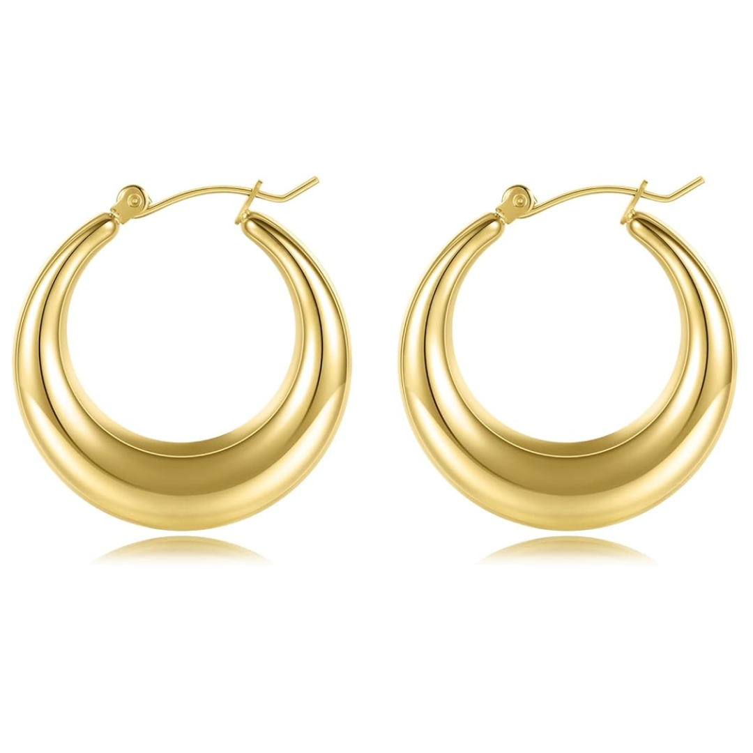 Aretes de aro modernos de acero inoxidable con chapado de oro de 18k