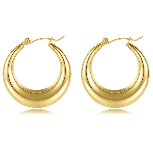 Aretes de aro modernos de acero inoxidable con chapado de oro de 18k