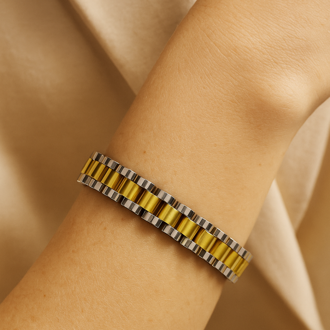 Pulsera desmontable estilo reloj de acero inoxidable chapada en oro 18K