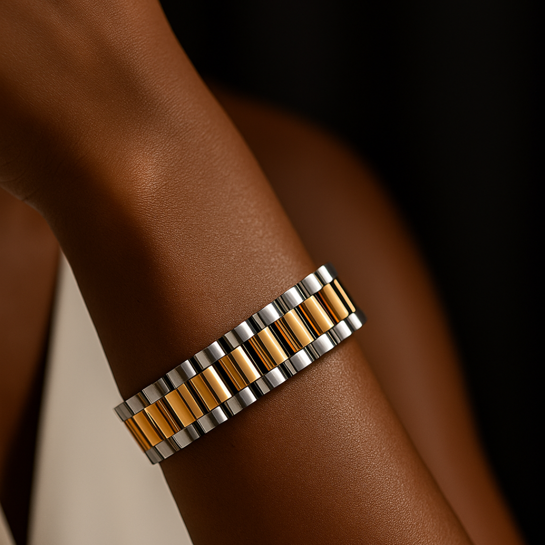 Pulsera desmontable estilo reloj de acero inoxidable chapada en oro 18K