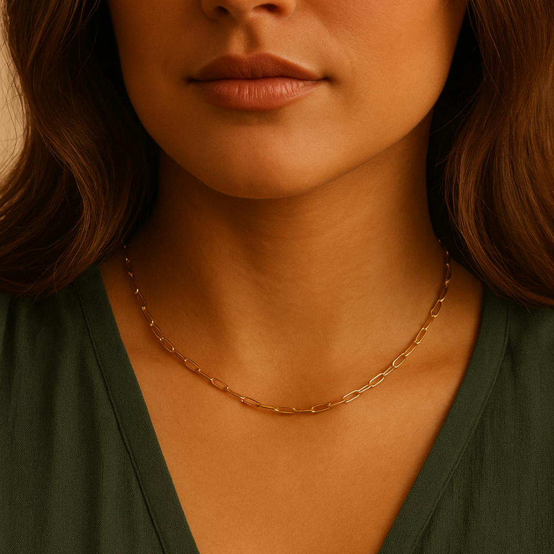 Set de Collar y Pulsera de Eslabones en acero inoxidable chapada en oro 18k