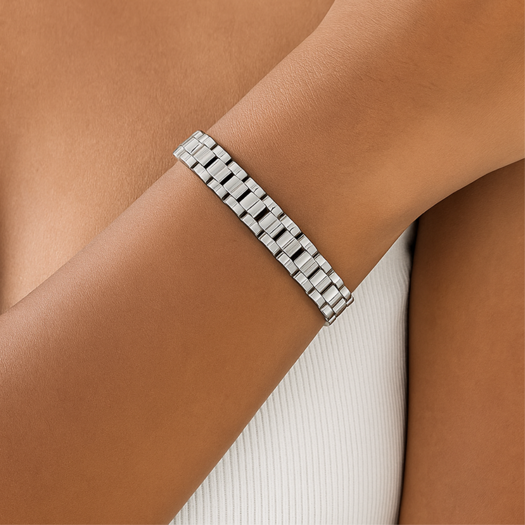 Pulsera desmontable estilo reloj de acero inoxidable chapada en oro 18K