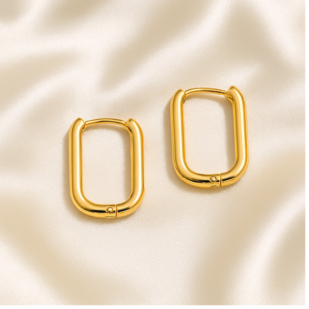 Aretes de aro rectangulares en acero inoxidable chapado en oro 18K