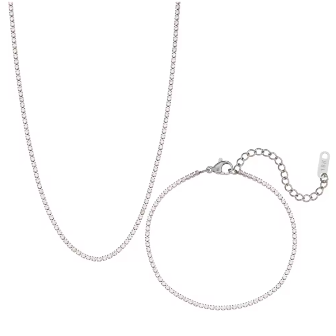 Set de collar y pulsera dorados con circonitas cúbicas en acero inoxidable