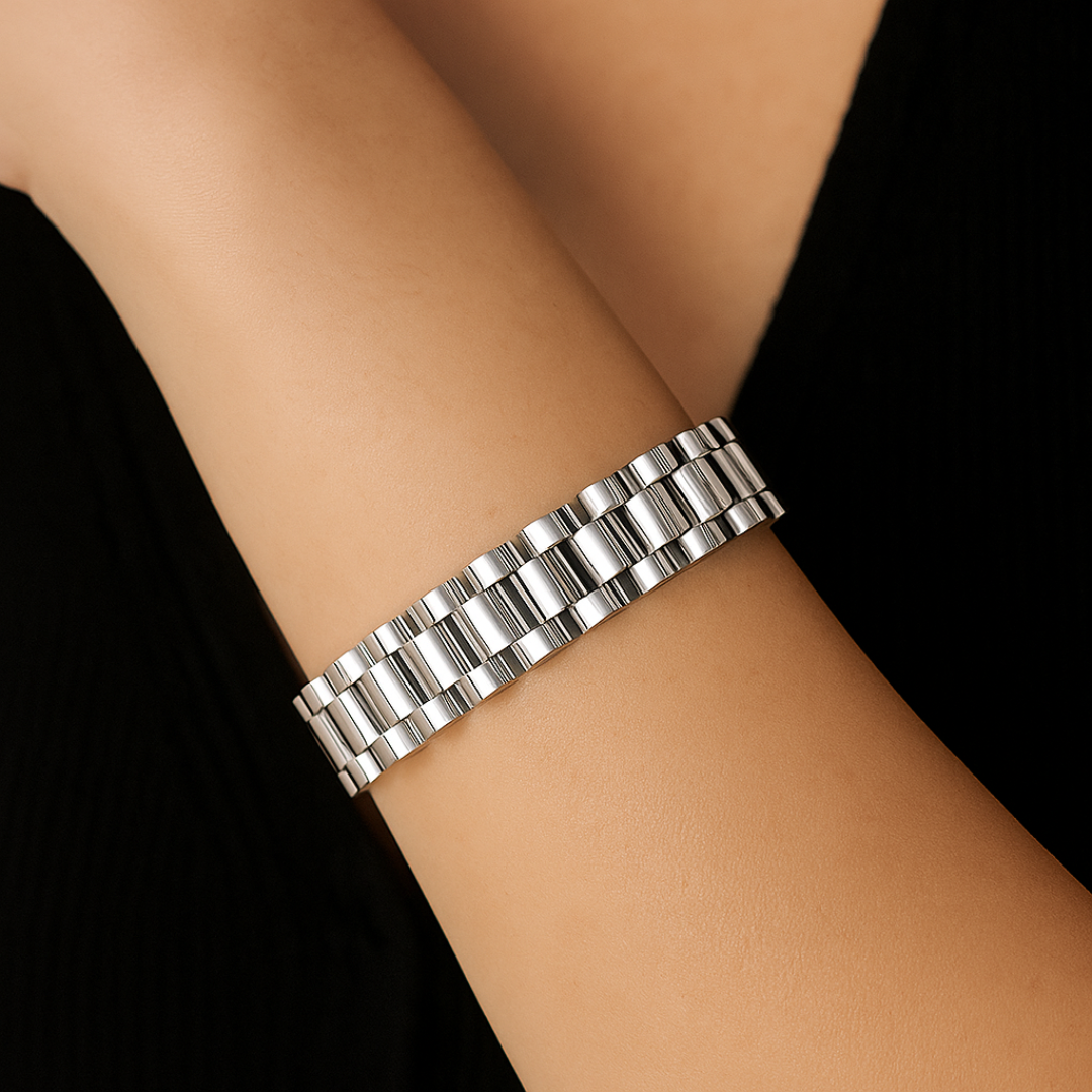 Pulsera desmontable estilo reloj de acero inoxidable chapada en oro 18K