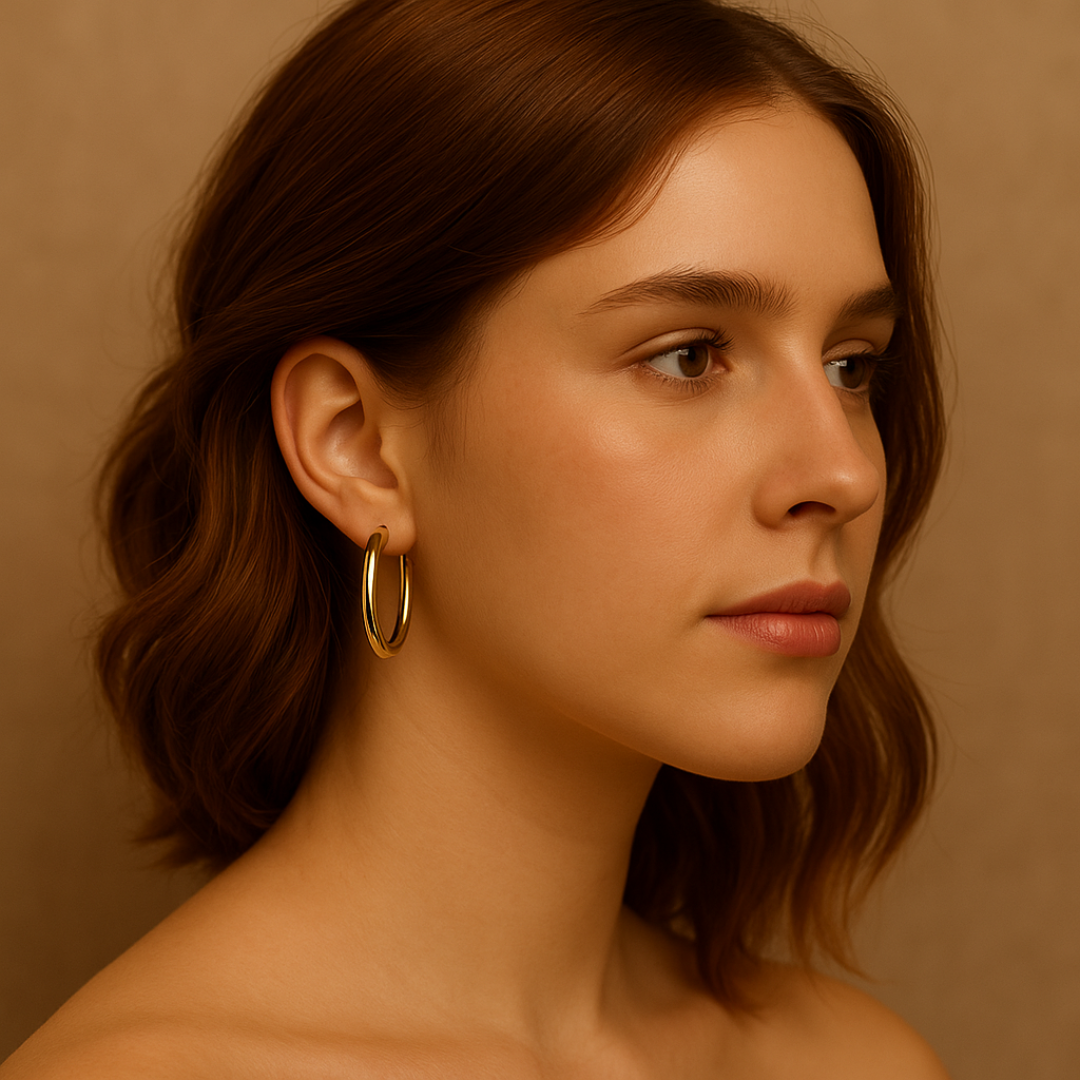 Aretes de aro dorado con acabado fino de acero inoxidable chapado en oro 18k
