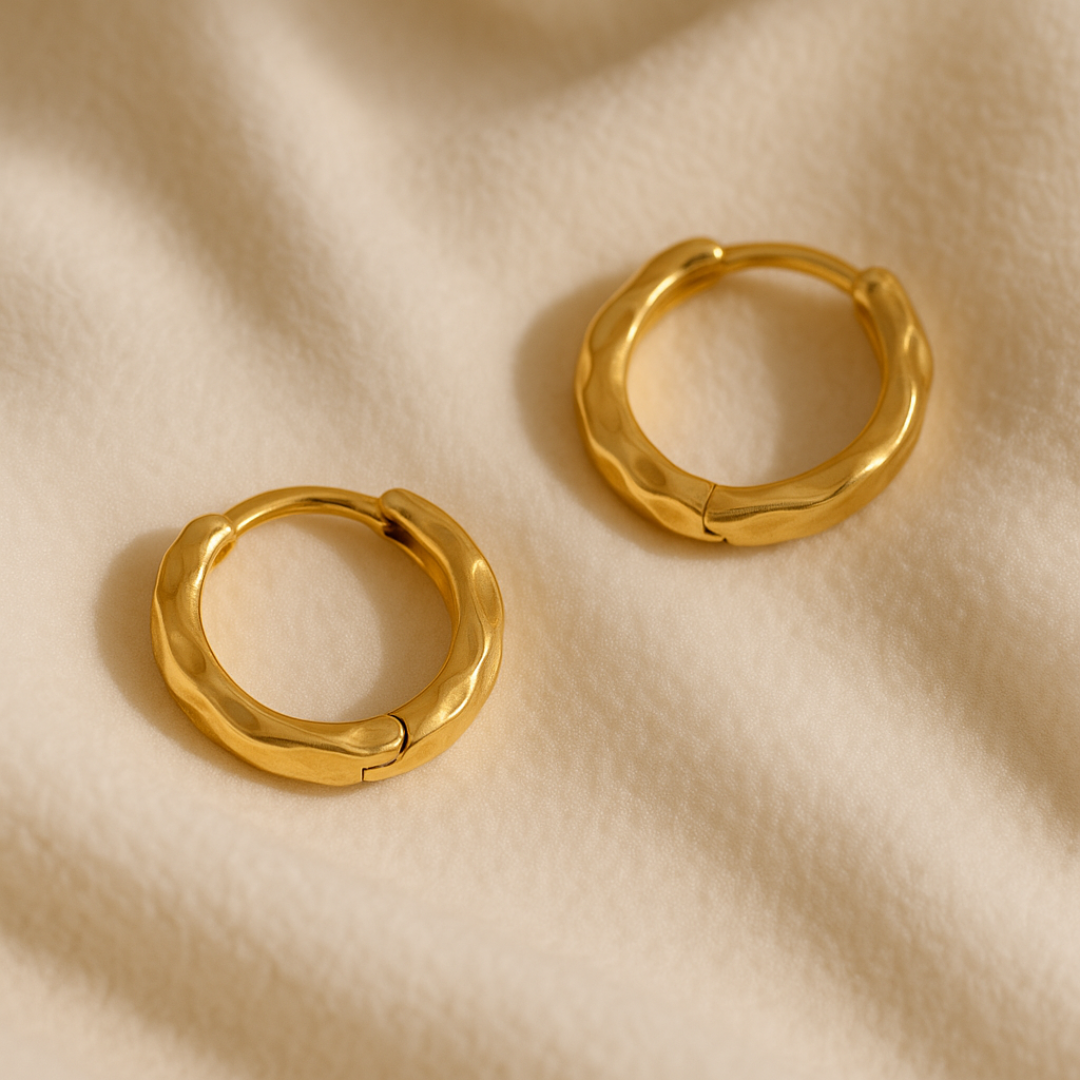 Aretes de aro tipo arracada de acero inoxidable chapados en oro 18 k