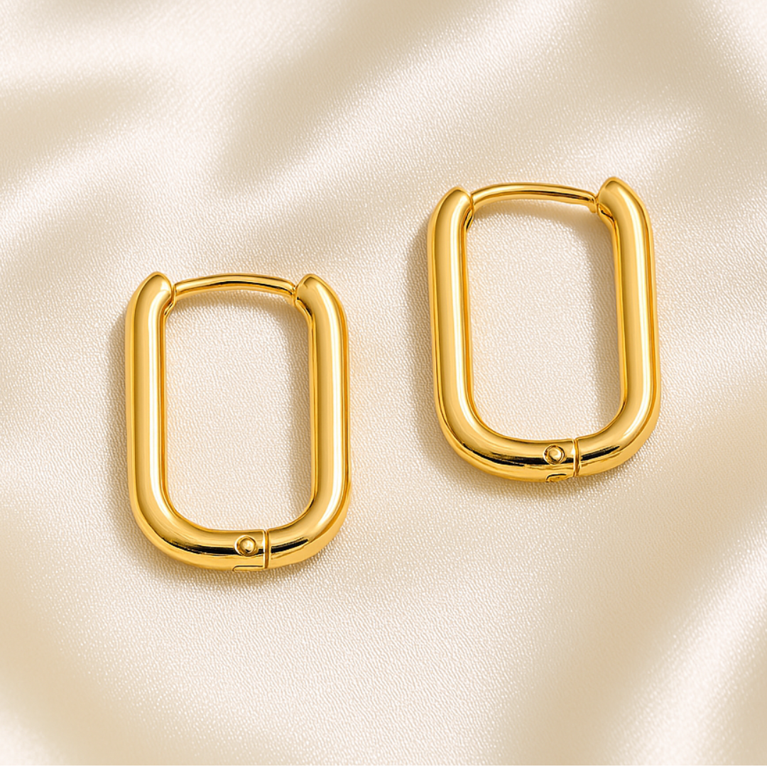 Aretes de aro rectangulares en acero inoxidable chapado en oro 18K