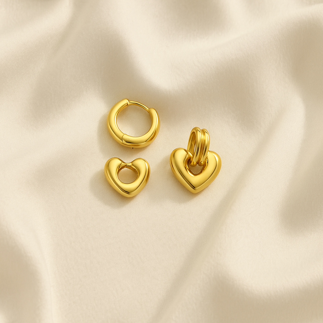 Aretes con siluela de corazón y delicado lazo dorado, aros de acero inoxidable chapado en oro 18 k