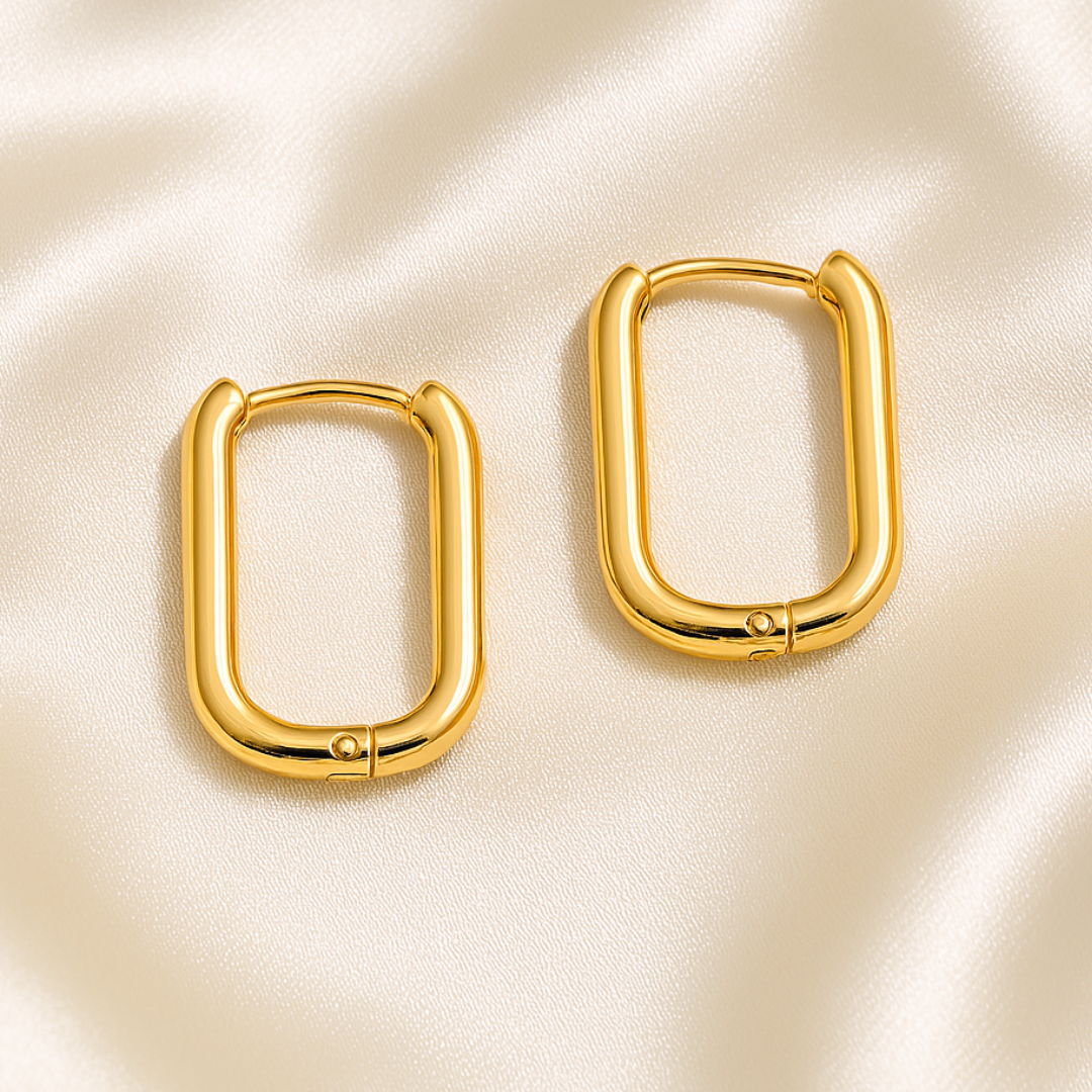 Aretes de aro rectangulares en acero inoxidable chapado en oro 18K