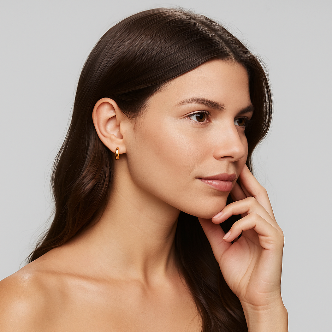 Aretes de aro dorado con acabado fino de acero inoxidable chapado en oro 18k