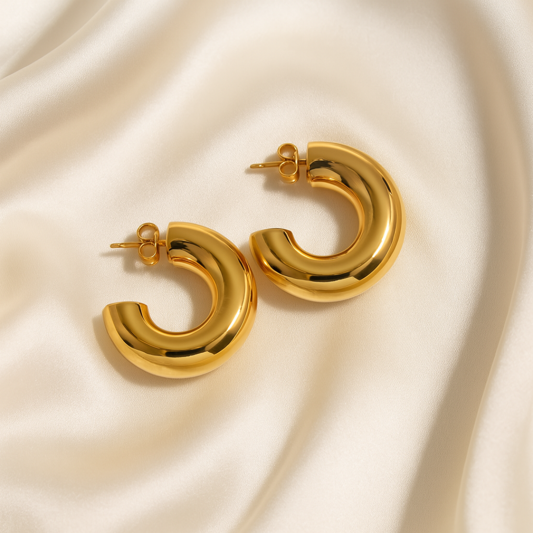 Aretes de aro gruesos dorados en acero inoxidable chapado en oro 18K