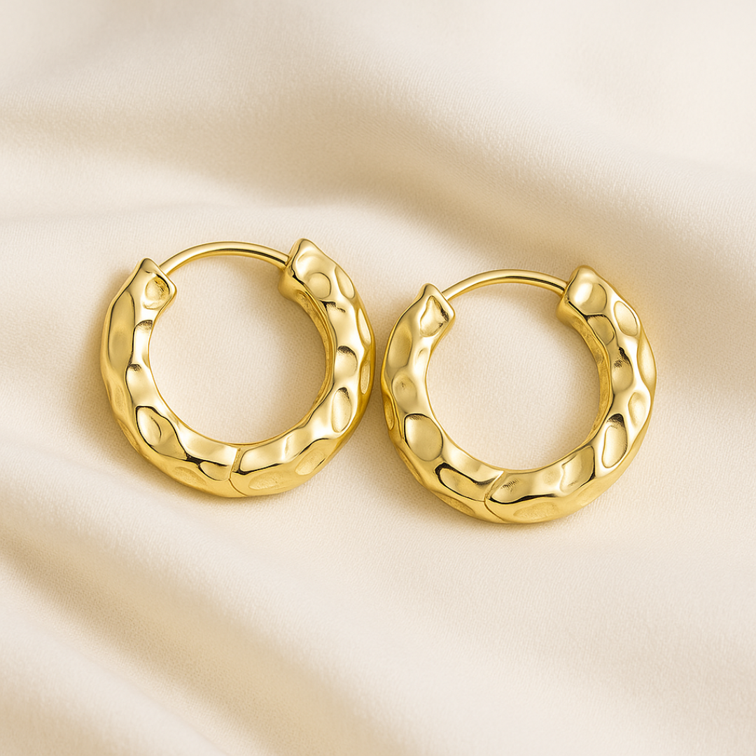 Aretes de aro tipo arracada de acero inoxidable chapados en oro 18 k