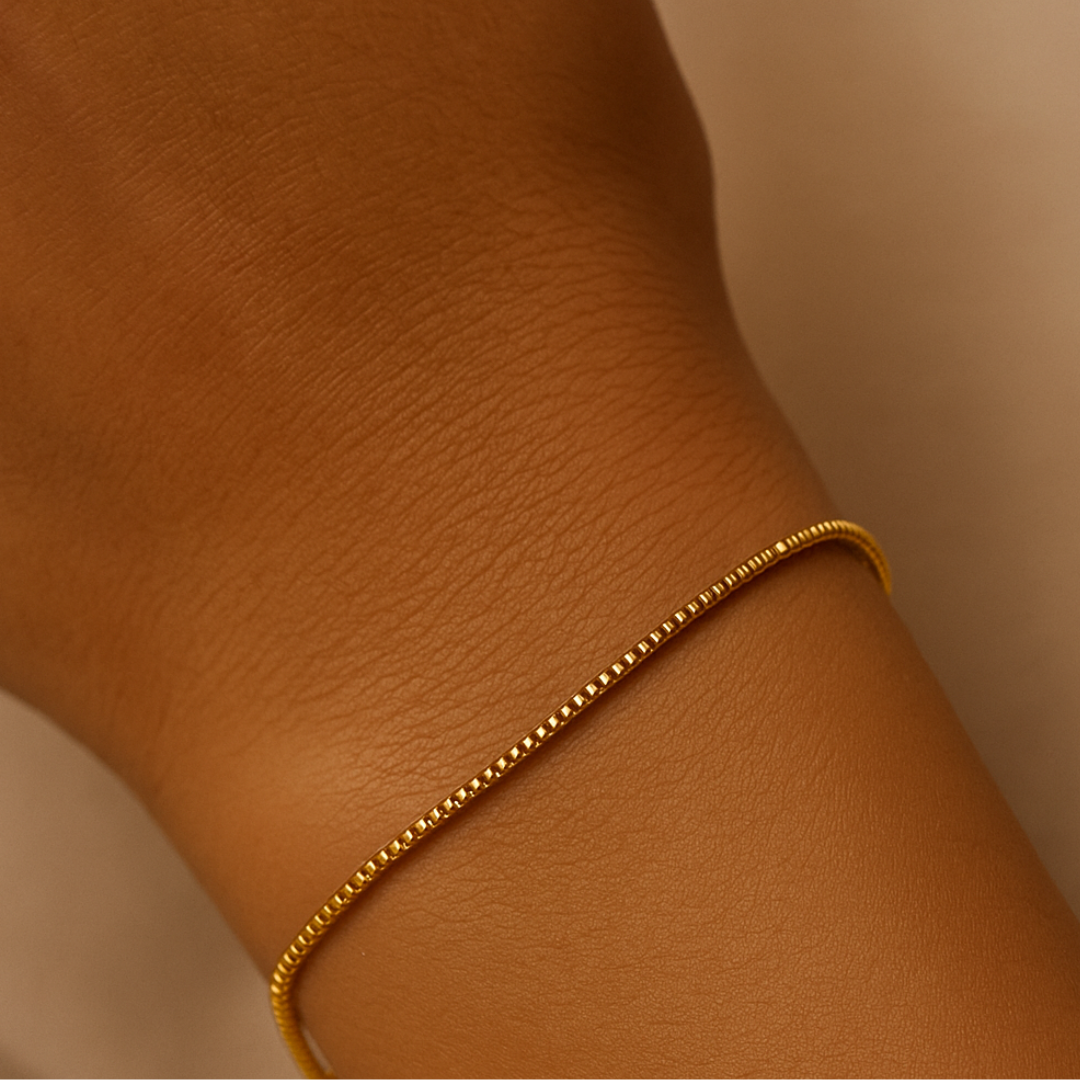Pulsera Dorada Beads Chain, Box Chain y Figaro Chain chapada en oro 18k de acero inoxidable