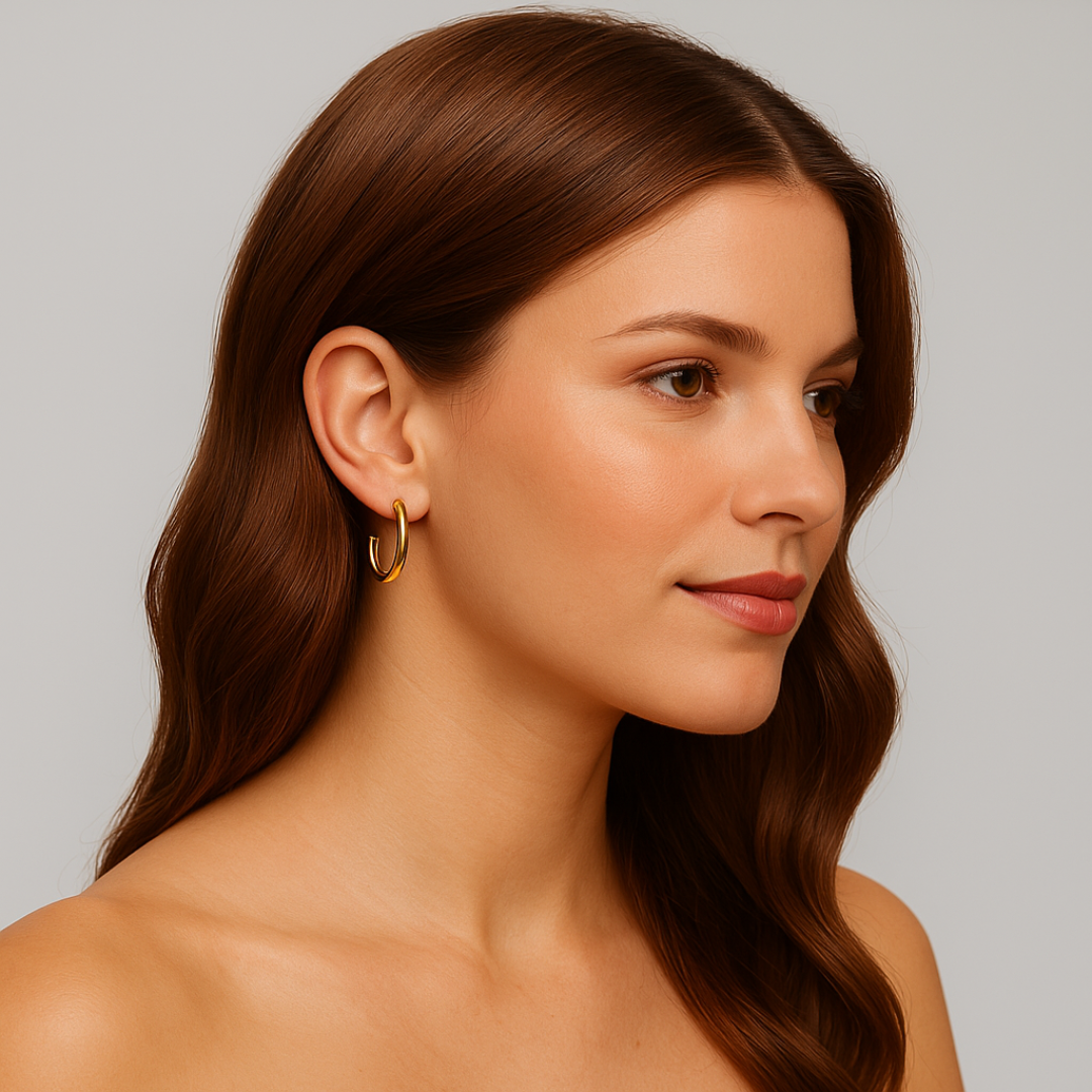 Aretes de aro dorado con acabado fino de acero inoxidable chapado en oro 18k