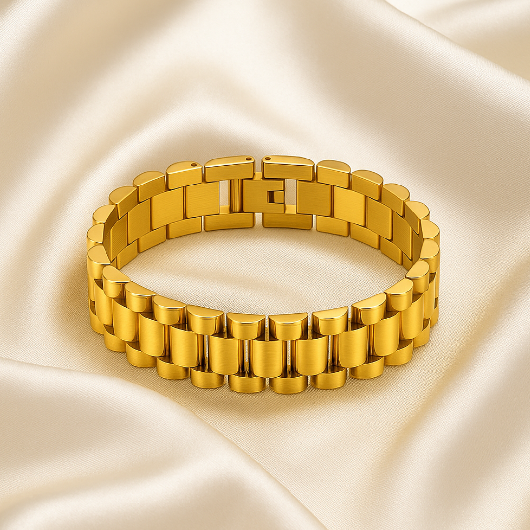 Pulsera desmontable estilo reloj de acero inoxidable chapada en oro 18K
