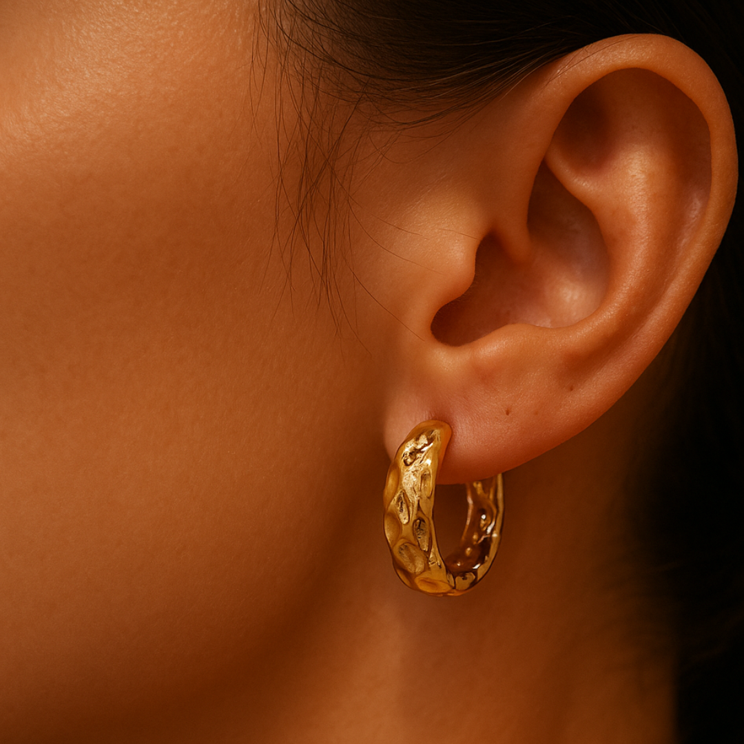 Aretes de aro tipo arracada de acero inoxidable chapados en oro 18 k