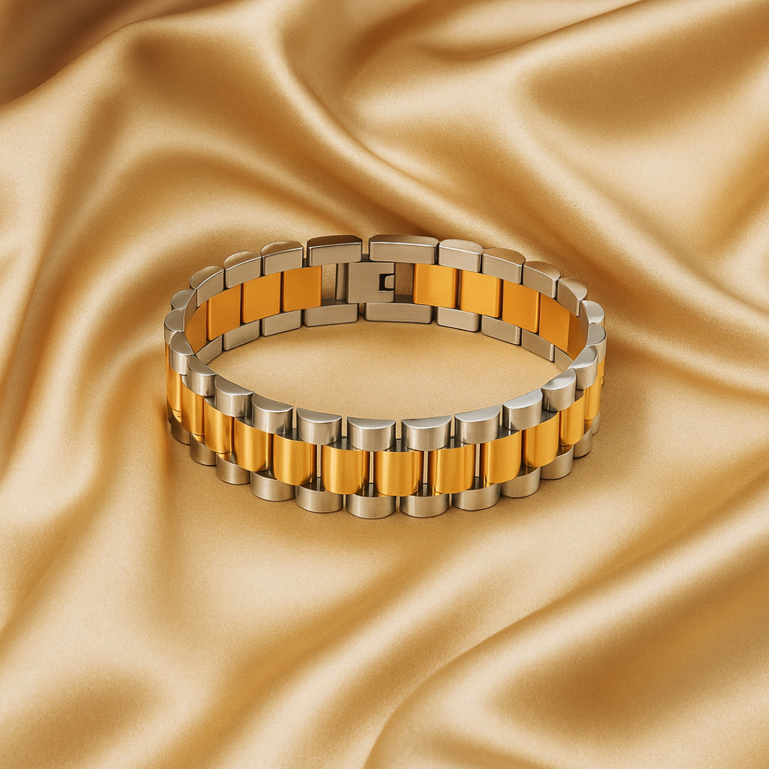 Pulsera desmontable estilo reloj de acero inoxidable chapada en oro 18K