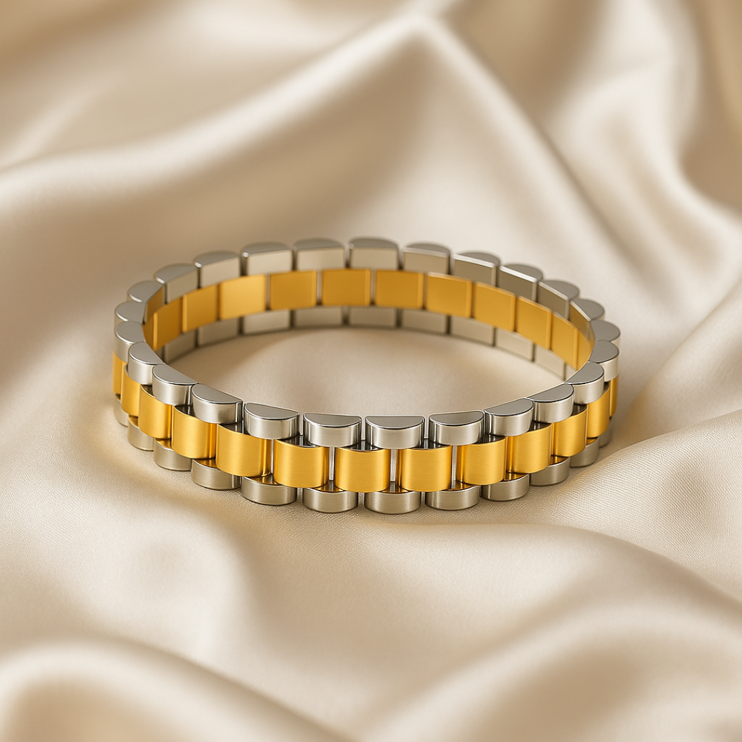Pulsera desmontable estilo reloj de acero inoxidable chapada en oro 18K