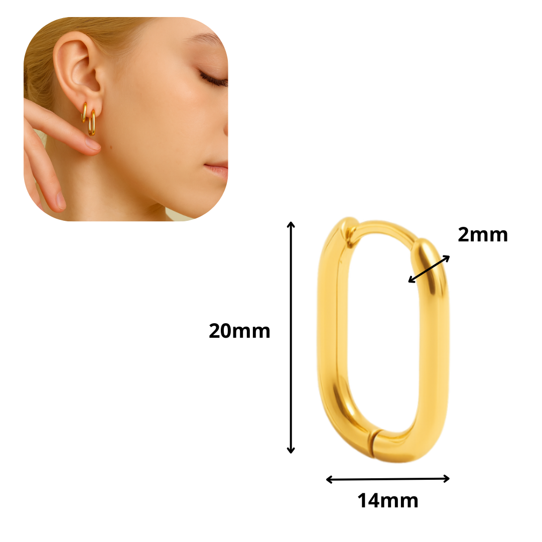 Aretes de aro rectangulares en acero inoxidable chapado en oro 18K