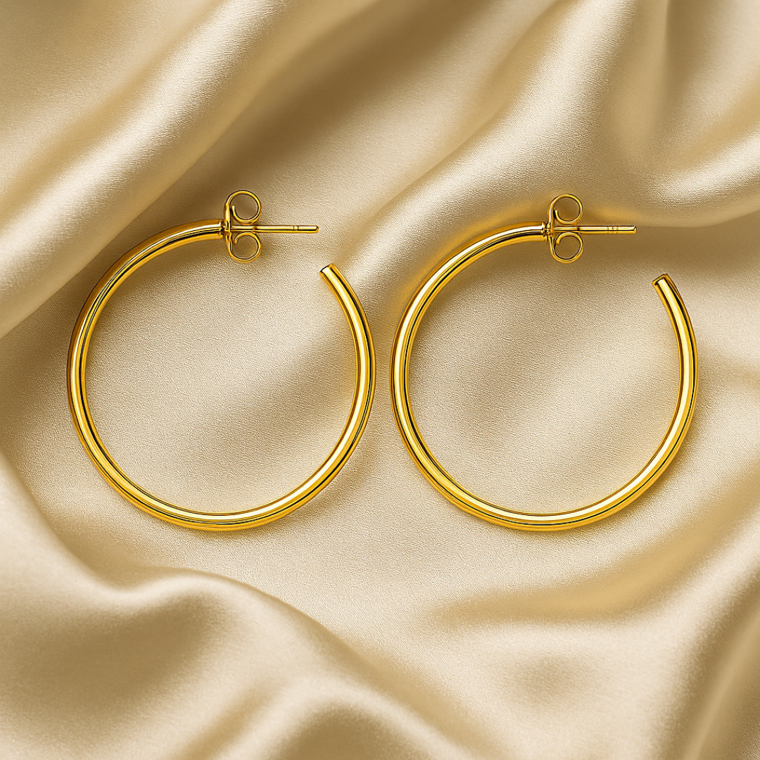 Aretes de aro dorado con acabado fino de acero inoxidable chapado en oro 18k