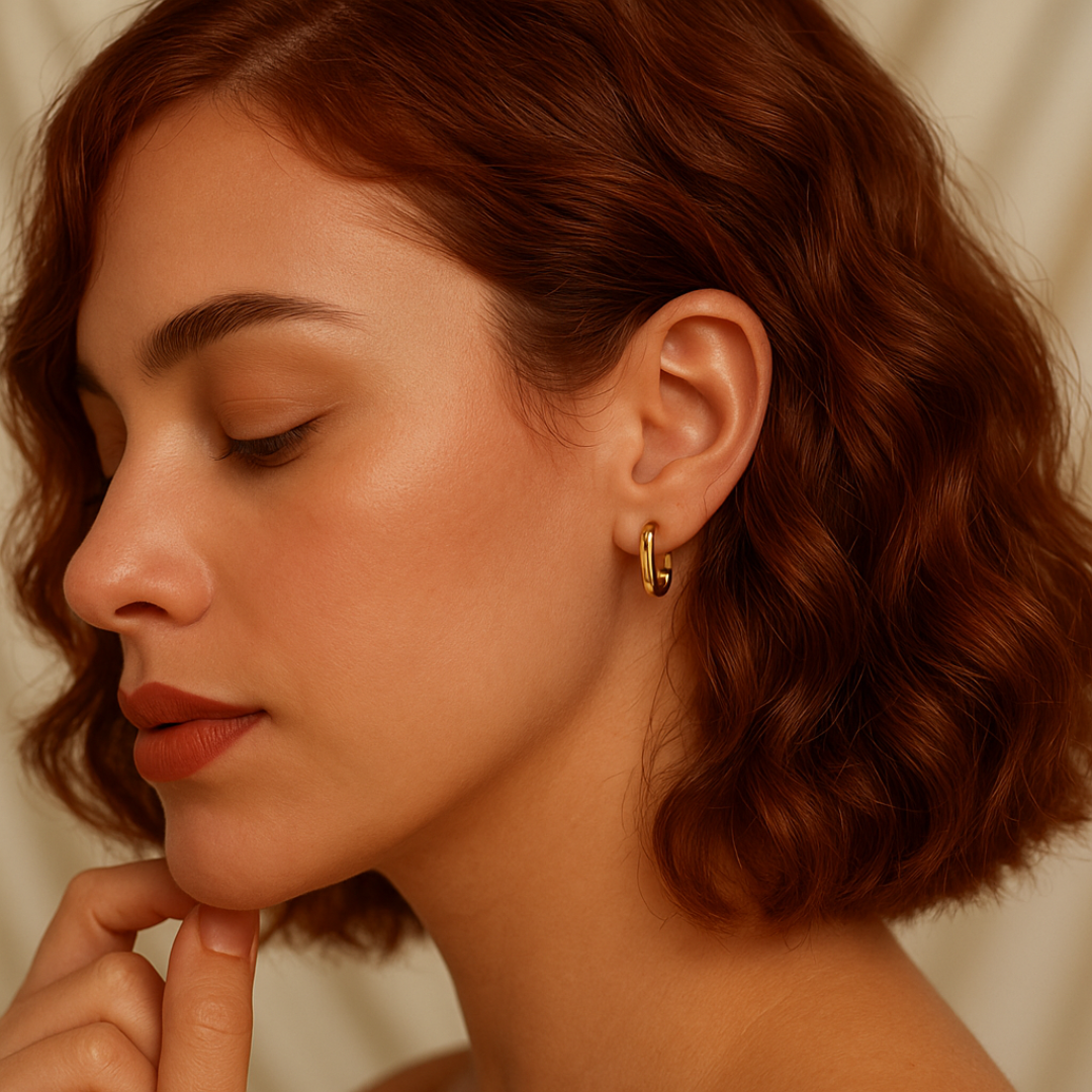 Aretes de aro rectangulares en acero inoxidable chapado en oro 18K