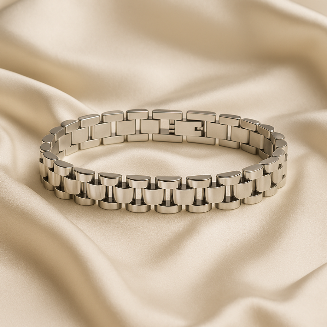 Pulsera desmontable estilo reloj de acero inoxidable chapada en oro 18K