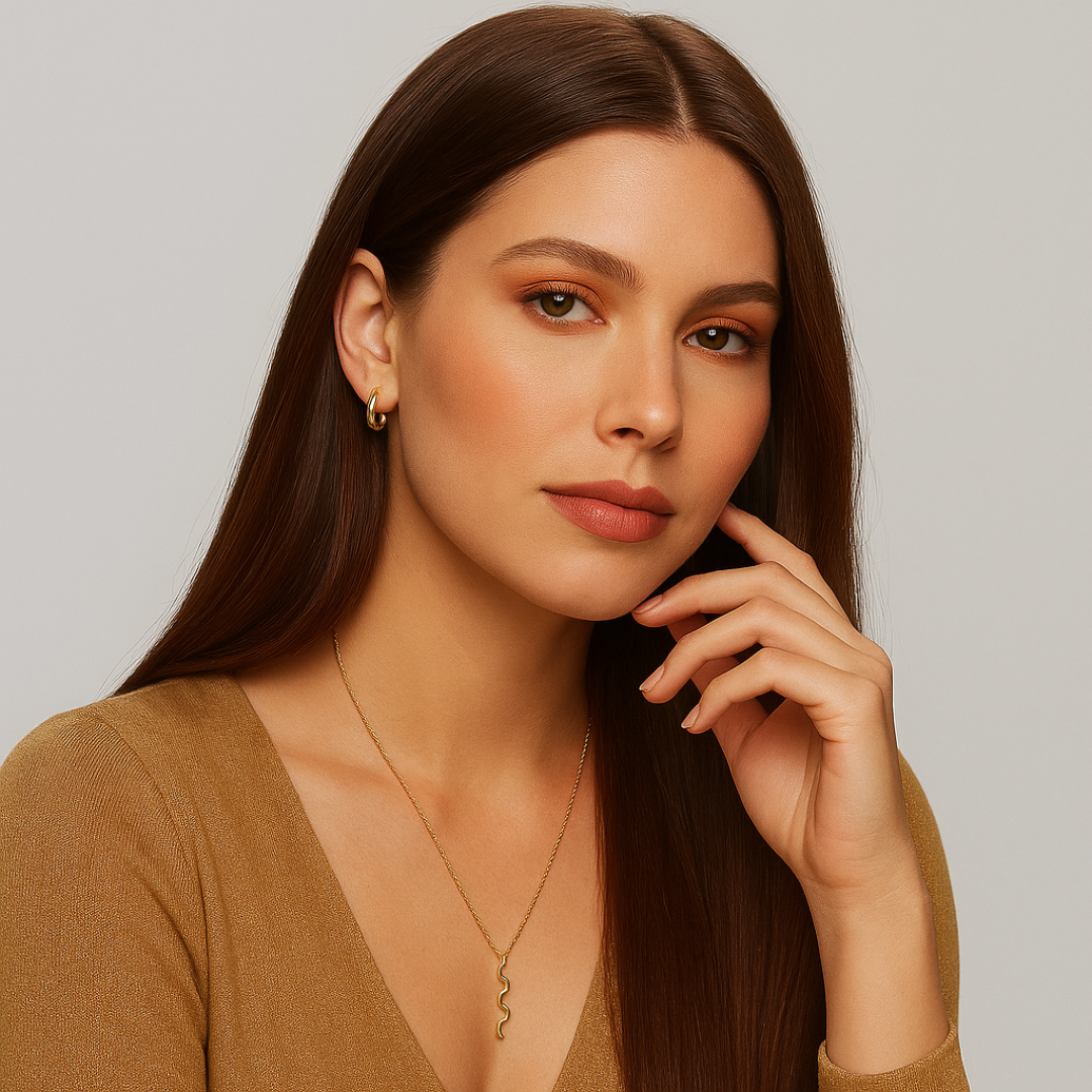 Aretes de aro dorado con acabado fino de acero inoxidable chapado en oro 18k